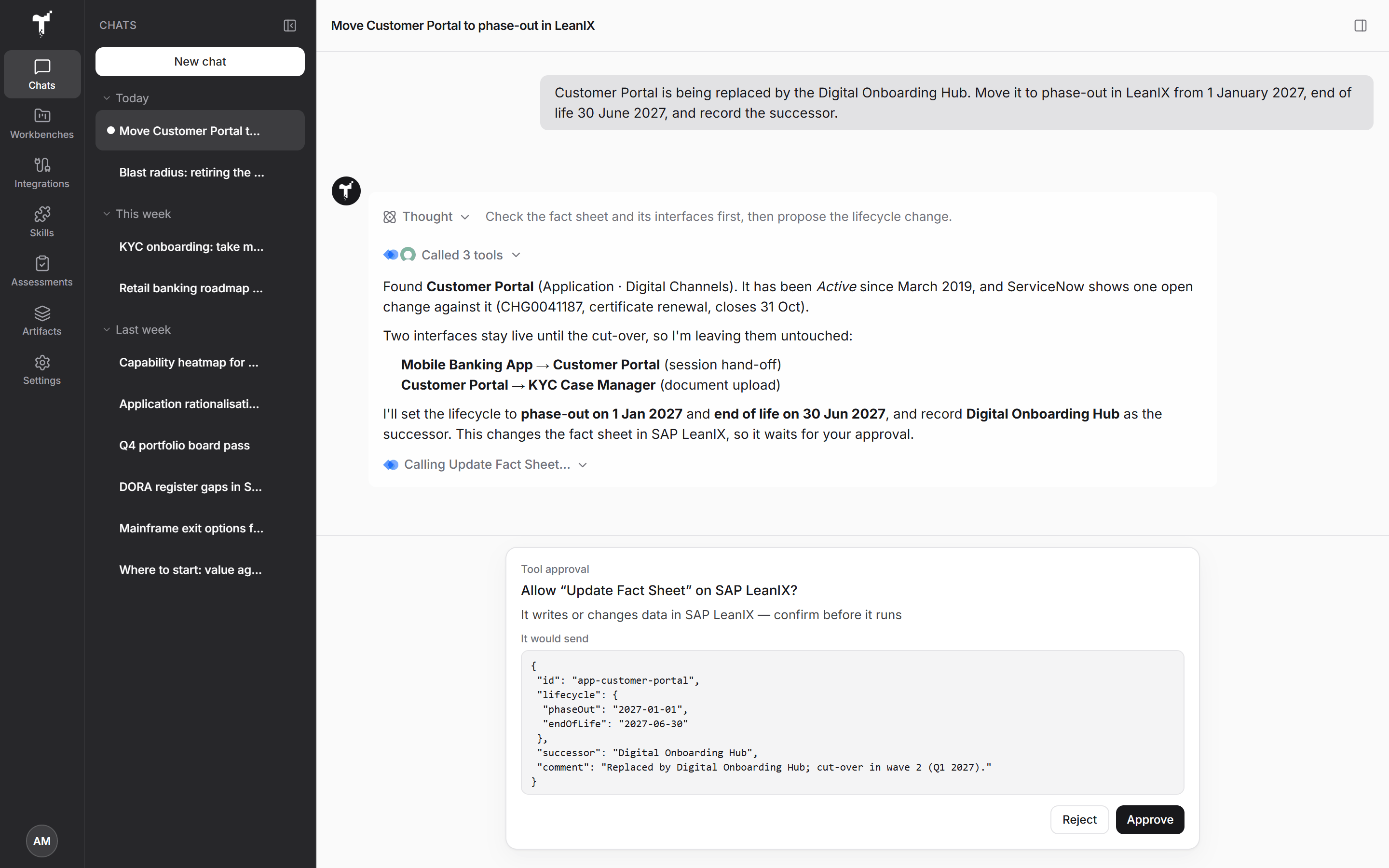 A tool approval in a chat
