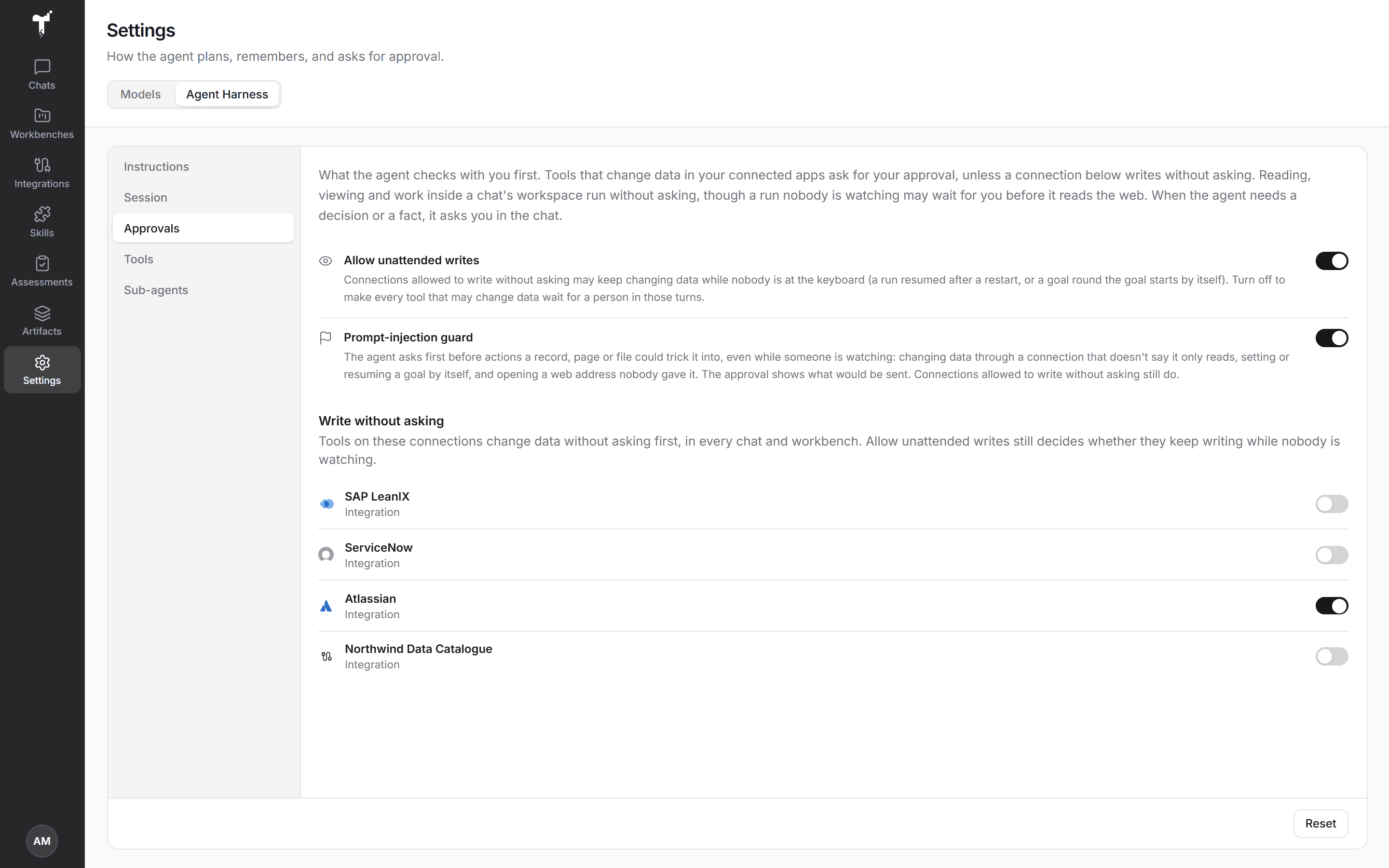 Settings → Agent Harness → Approvals