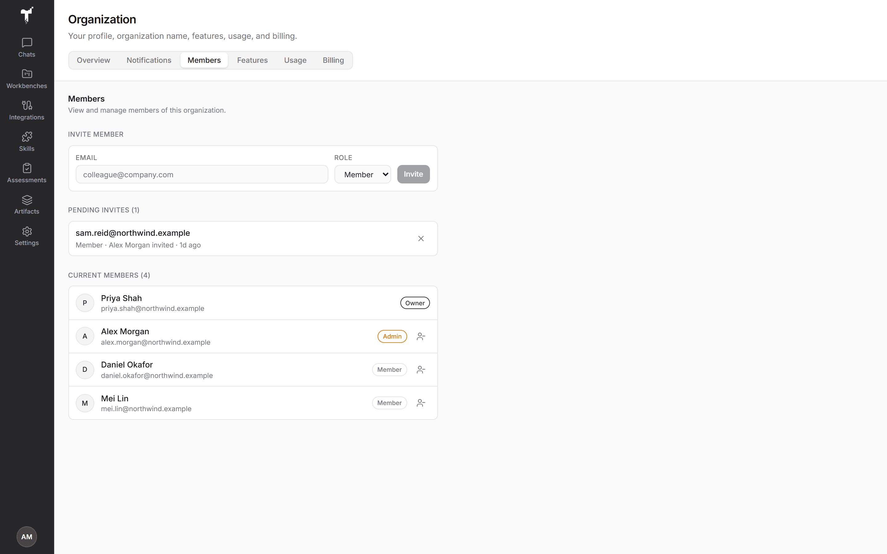 Organization settings → Members